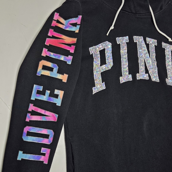 Victoria's Secret PINK Watercolor Hoodie Y2k Bling Sequin Love Streetwear Small - Picture 3 of 13